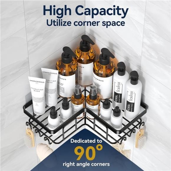 Corner Adhesive Shower Caddy, with Soap Holder and 12 Hooks, Rustproof 3 Pack - Picture 3 of 7